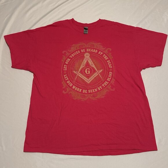 Freemason Illuminati Square & Compass Men's 2XL Pink Genuine T-shirt RARE - Picture 1 of 9